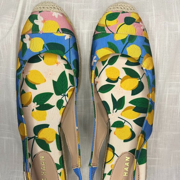 Cole Haan Women's Cloudfeel Espadrilles Slingback Azure Lemon Print Size 9.5 - Picture 11 of 12